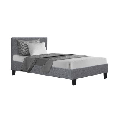 Bed Frame Single Size Base Mattress Platform Full Size Fabric Wooden Grey NEO
