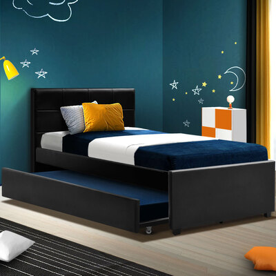 Bed Frame with Storage Drawer - Black King Single