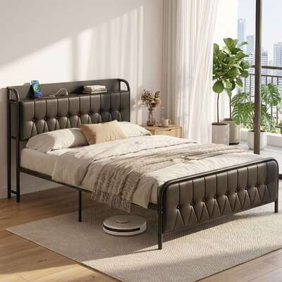 Double Bed Frame Storage Headboard Charging Station | EXTG