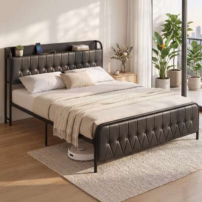 King Bed Frame Storage Headboard Charging Station | EXTG