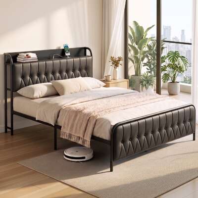 Queen Bed Frame Storage Headboard Charging Station | EXTG