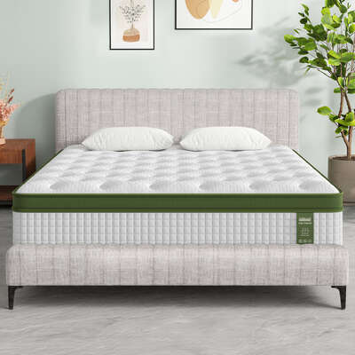 BedStory King Bed Frame with Mattress Set Platform Base Pocket Coil Linen Upholstered