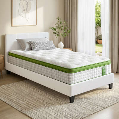 Single Bed Frame With 30cm Medium Firm Hybrid Mattress Upholstered Headboard Pocket Coil
