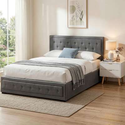 Queen Gas Lift Storage Bed Frame Bedside Table Set | EXTG