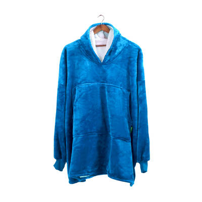 2 Pcs Plush Fleece Hoodie Sweatshirt Huggle Blanket Pajamas Navy
