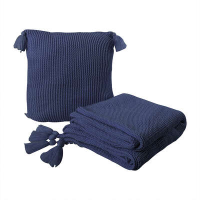 Stylish Knitting Throw Blanket Cushion Navy - Foldable Function