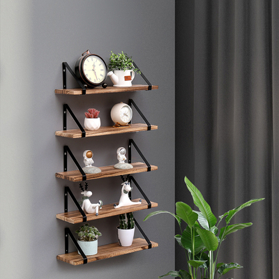  5 Pcs Floating Shelves Hung Shelf Wall Mounted Storage Wooden Display