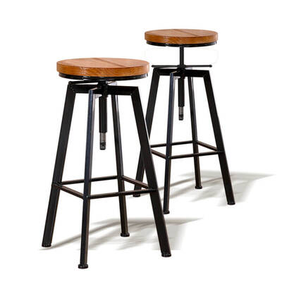 4x Industrial Bar Stools Kitchen Stool Wooden Barstools Swivel Vintage