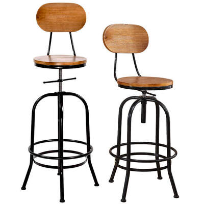Industrial wooden Bar and Kitchen Stool Swivel Vintage Chair
