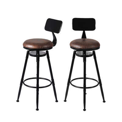 Premium 2x Bar Stool Kitchen Wooden PU - Adjustable Height Classic