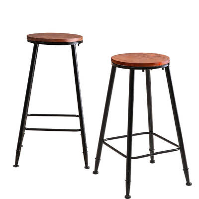 2x Industrial Bar Stool Kitchen Stool Barstools Dining Chair Wood Seat