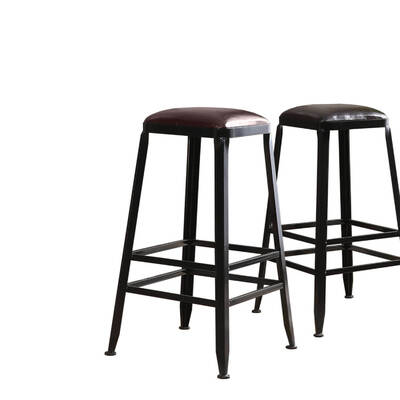 2x Industrial Bar Stool Kitchen Stool Dining Chair Leather Seat