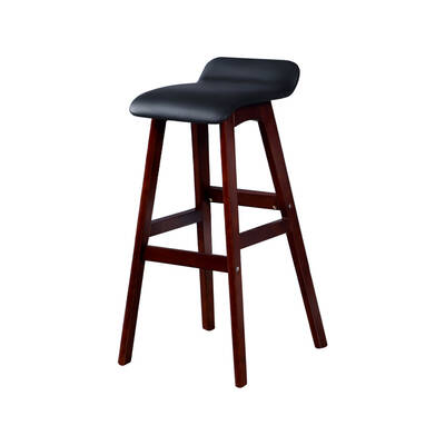 2x Bar Stool Beech Wood Barstools Dining Chair Kitchen PU Leather Black