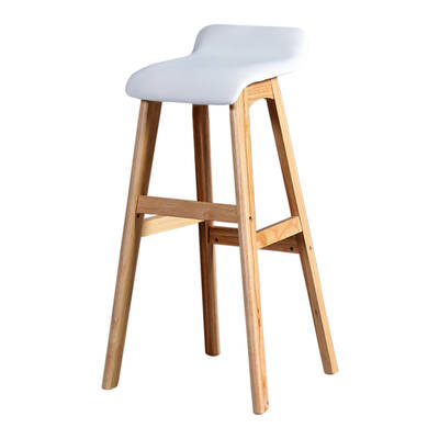 2x Bar Stool Beech Wood Barstools Dining Chair Kitchen PU Leather White