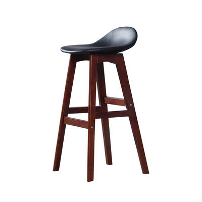 2x Bar Stool Beech Wood Barstools Dining Chair Kitchen Leather Black