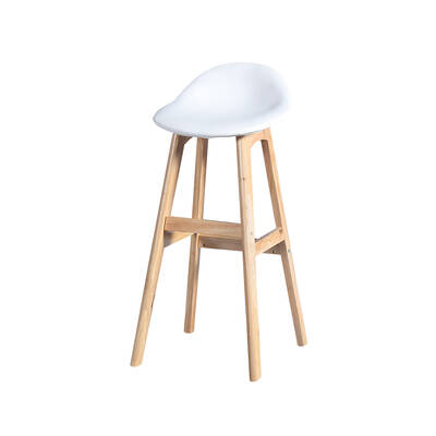 2x Bar Stool Beech Wood Barstools Dining Chair Kitchen Leather White