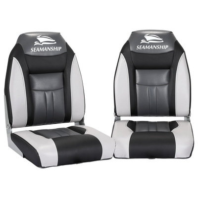 2X Folding Boat Seats Marine Seat Swivel High Back 12Cm Padding Black