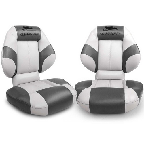 Seamanship Set of 2 Folding Swivel Boat Seats - White & Grey