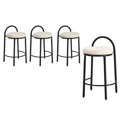 4x Bar Stool Dining Chair Round Counter Seat Boucle Upholstered Seating
