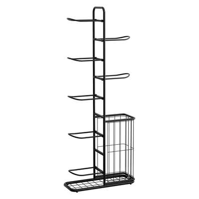 Ball Storage Rack Sports Equipment Organizer 7-Tier with Basket for Garage Gym Black