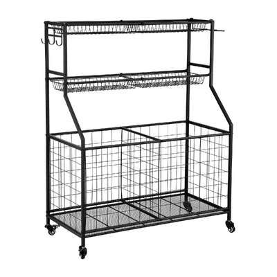 Sports Equipment Storage Organizer With Wheels Multi Sport Garage Gym Black