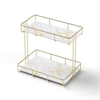 2-Tier Bathroom Storage Rack Corner Organiser Gold Marble Look