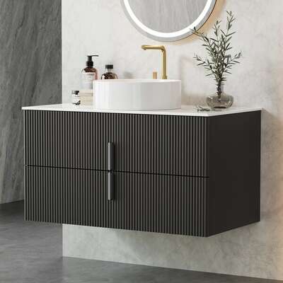 Vanity Unit 900mm Bathroom Cabinet Storage Wall Hung Black Timber Front