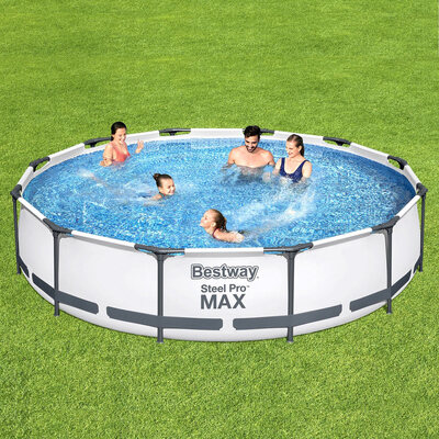 366x76cm Steel Frame Round Above Ground Pool w/ Filter Pump