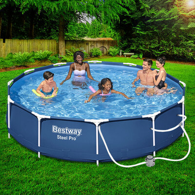 366x76cm Steel Frame Round Above Ground Pool w/ Filter Pump 6473L