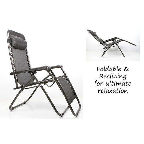 2 Sets of Zero Gravity Outdoor Foldable Reclining Chair Black