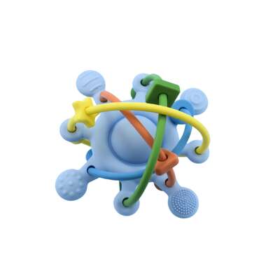 Silicone sensory space rattle teether blue