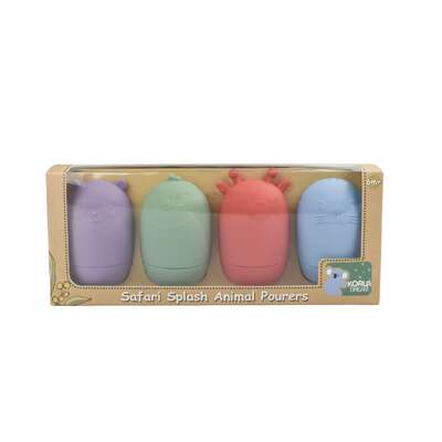 Silicone safari splash animal pourers 4 pcs set- brights