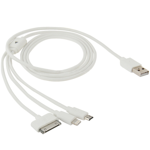 1M White 3 in 1 USB Sync Data Charger Charging Cord Cable For iPhone & Samsung