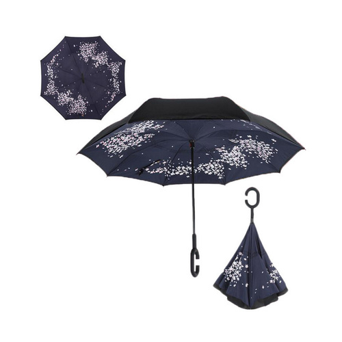 Windproof Double-Layered Hands Free Folding Upside-Down Umbrella Flower
