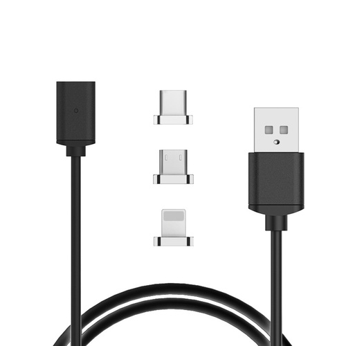 1m 3 in 1 Micro USB, 8 Pin Lightning USB  Type C Magnetic Data Charger Cable Wht