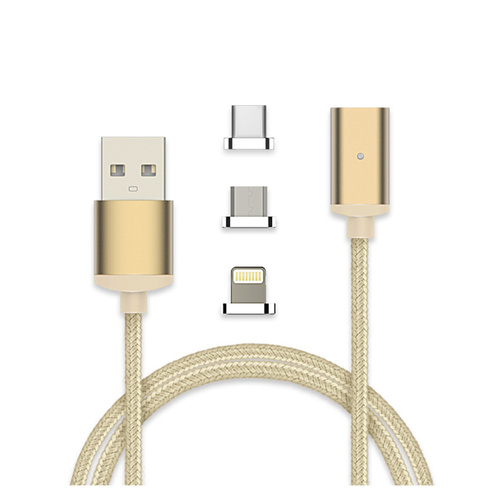 1m 3 in 1 Micro USB, 8 Pin Lightning USB  Type C Magnetic Data Charger Cable Blk