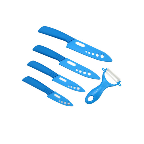 5 Piece Super Sharp Ceramic Knife Set & Vegetable Peeler blue