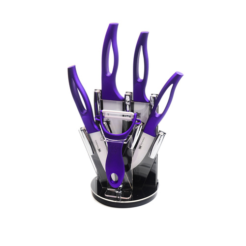 5 Piece Sharp-Chef Best Kitchen Knives Set and Vegetable Peeler Purple
