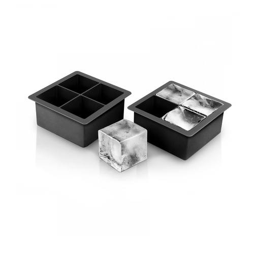 2 x Supa-Chill Silicone Jumbo Rocks Whisky Cocktail Blocks Ice Cube Trays Black
