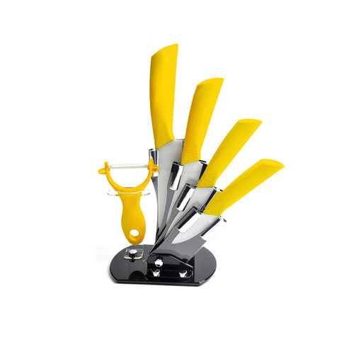 5 Piece Sharp-Chef Ceramic Knife Set with Vegetable Peeler Yellow