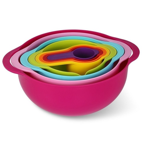 8 Piece Nested Colorful Kichen Kit Includes Measuring Cups Bowls & Spoons