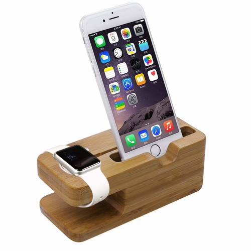 Bamboo Stand Charging Dock Station Stand Holder for Apple Watch & iPhone