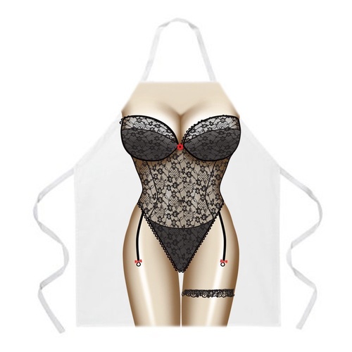Cartoon Comic Kitchen Cooking Apron (Black Lingerie)