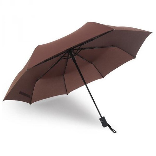 Travel Umbrella - Windproof Reinforced Canopy  Auto Open/Close Brown