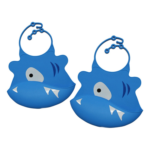 2 x Reusable Washable BPA-FREE Silicone Baby & Toddler Bibs Blue