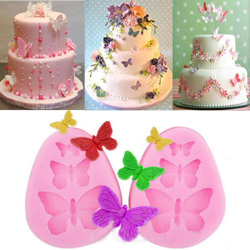 3D Butterfly Lace Sugarcraft Mold Silicone Decorating Mould Tools Pink