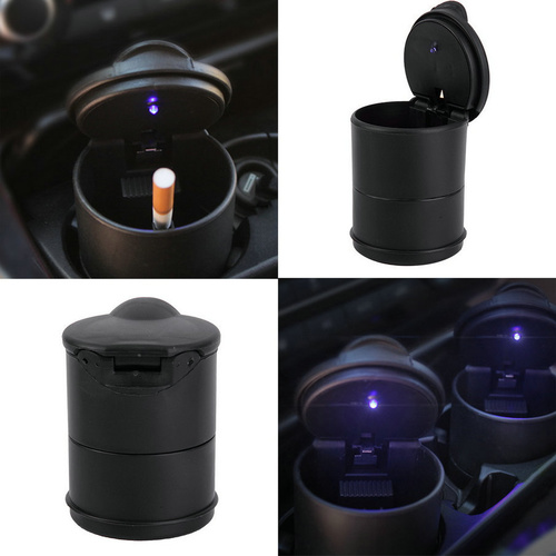 Durable Blue LED Light Flameresistant Car Cigarette Ashtray Cup Holder Black