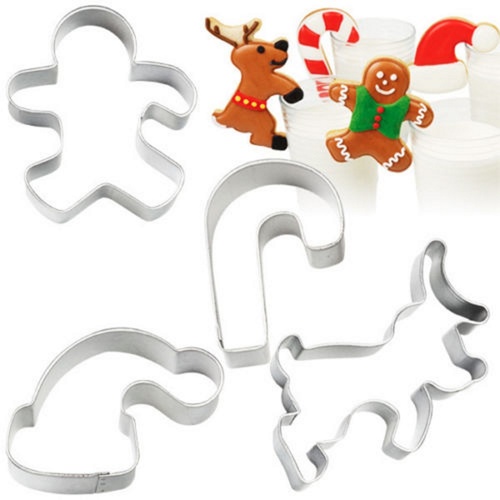 Set of 4 Stainless Steel Cutter Cake Baking Biscuit Christmas Decorations