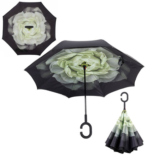 Double Layer Windproof UV Protection Reverse folding Umbrella Flower