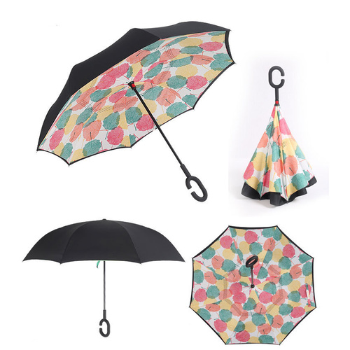 Double Layer Windproof UV Protection Reverse folding Umbrella Leaf